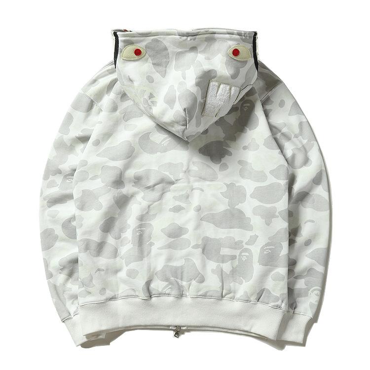 Bathing Ape Hoodie Black and White Luminous Shark Coat Looped Fabric Hooded Shark Sweater Shark Embroidered Hoodie product