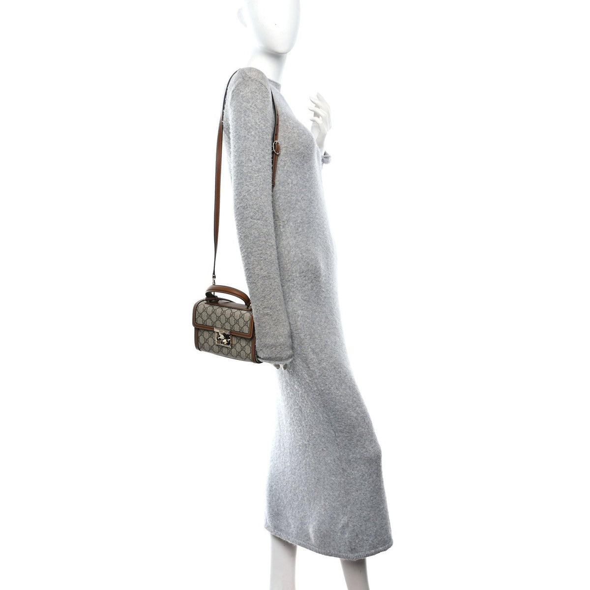 GG Supreme Monogram Small Padlock Top Handle Shoulder Bag Beige Ebony Dark Brown product image 2, provided for visual