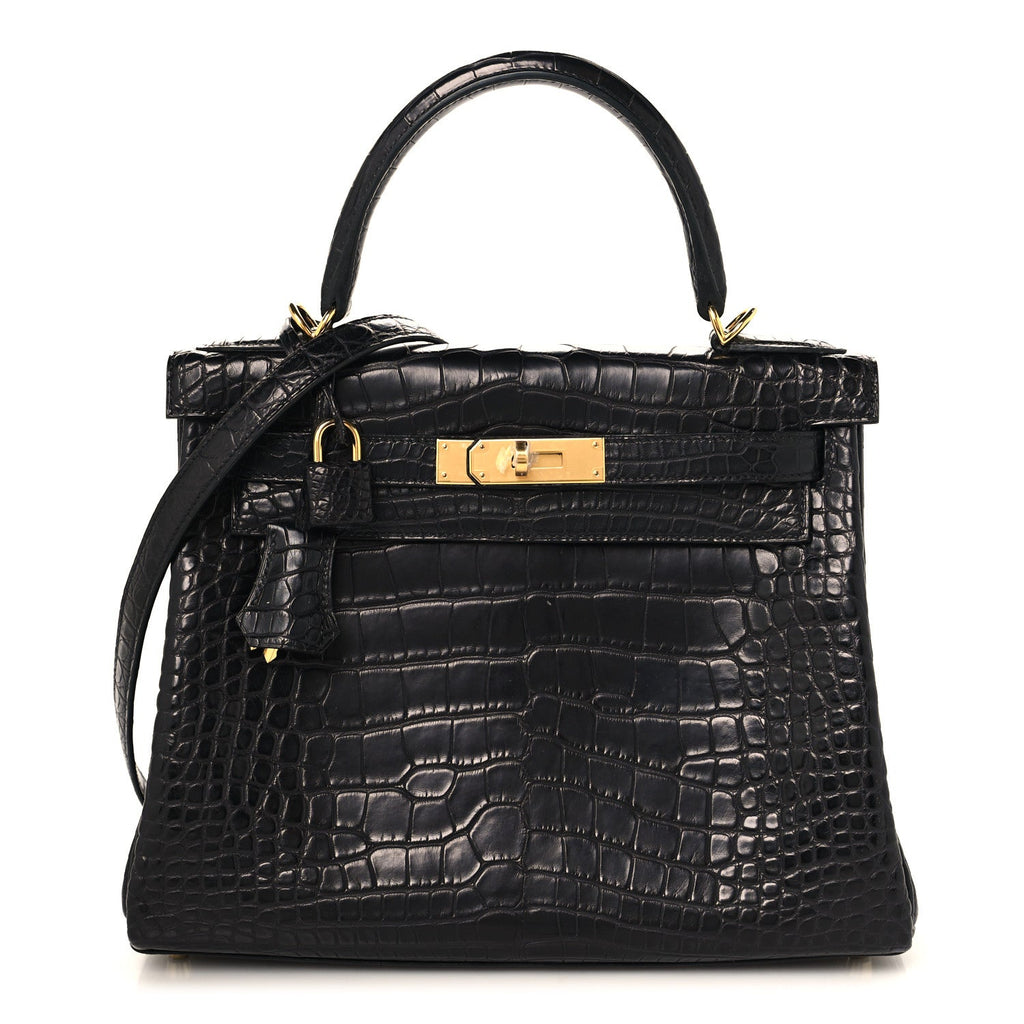 Matte Alligator Kelly Retourne 28 Black product image 1, provided for visual reference and product detail review