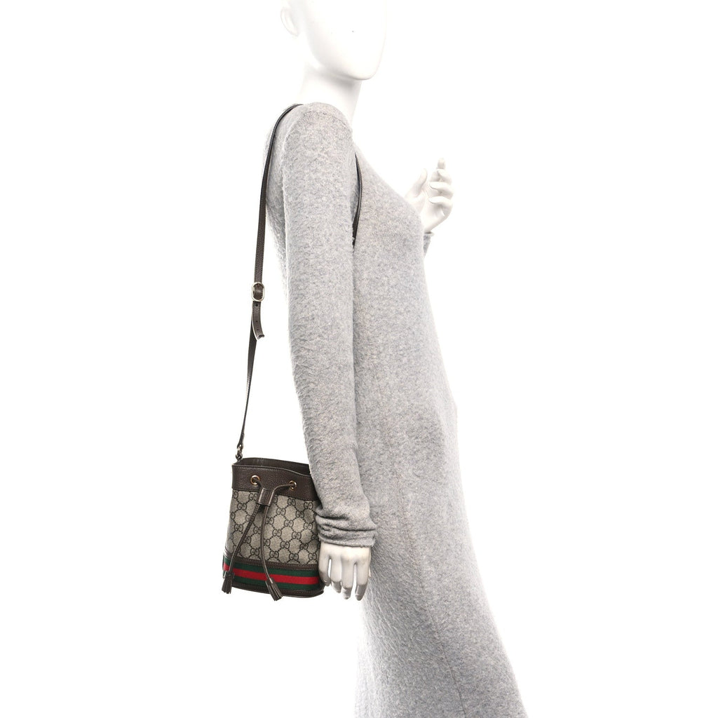 GG Supreme Monogram Web Mini Ophidia Bucket Bag Brown product image 2, provided for visual reference and product detail