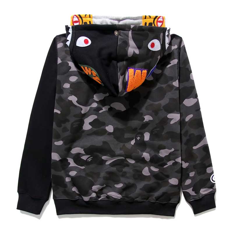 Bathing Ape Tiger Head Shark Double Hood Sweater Camouflage Hoodie Thin Velvet Terry Hooded Sweater product image 3,