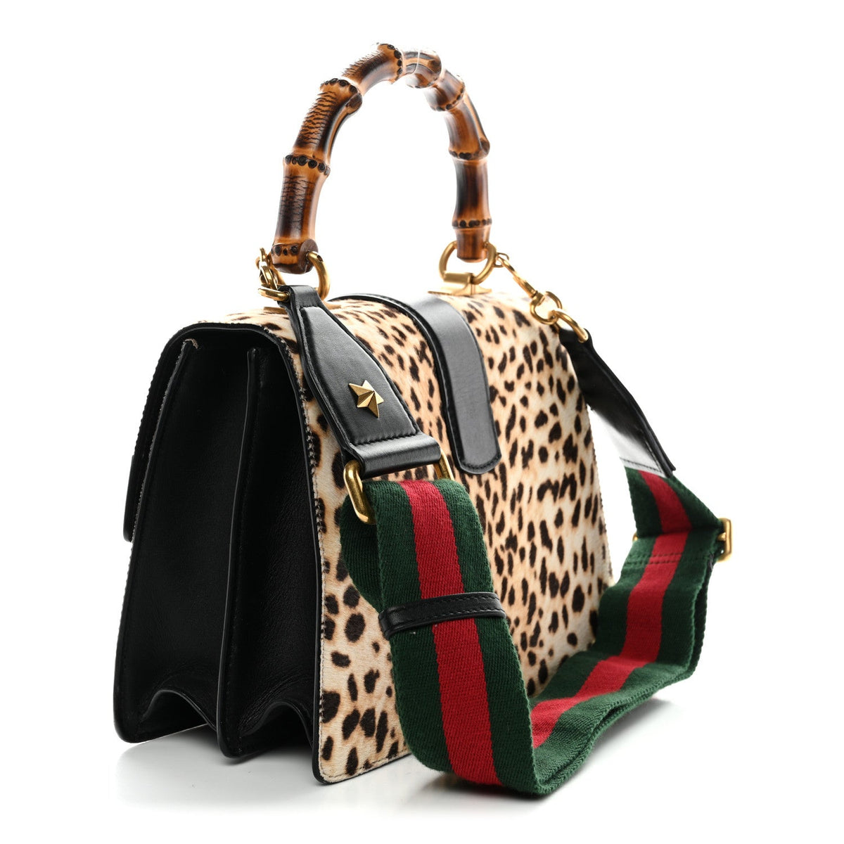 Calf Hair Calfskin Bamboo Web Leopard Print Medium Dionysus Top Handle Bag Natural Blue Agata Hibiscus Red product image 3,