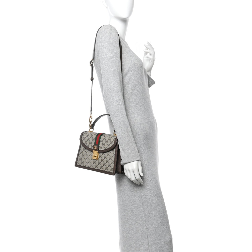GG Supreme Monogram Textured Dollar Calfskin Web Small Ophidia Padlock Top Handle Bag Beige Ebony New Acero product image 2,