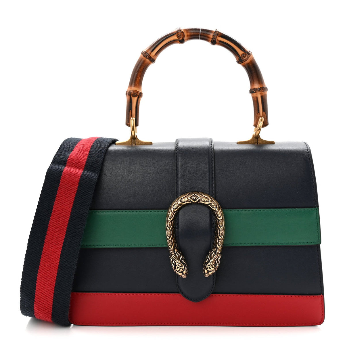 Moon Calfskin Bamboo Web Medium Dionysus Top Handle Bag Blue Emerald Hibiscus Red product image 1, provided for visual