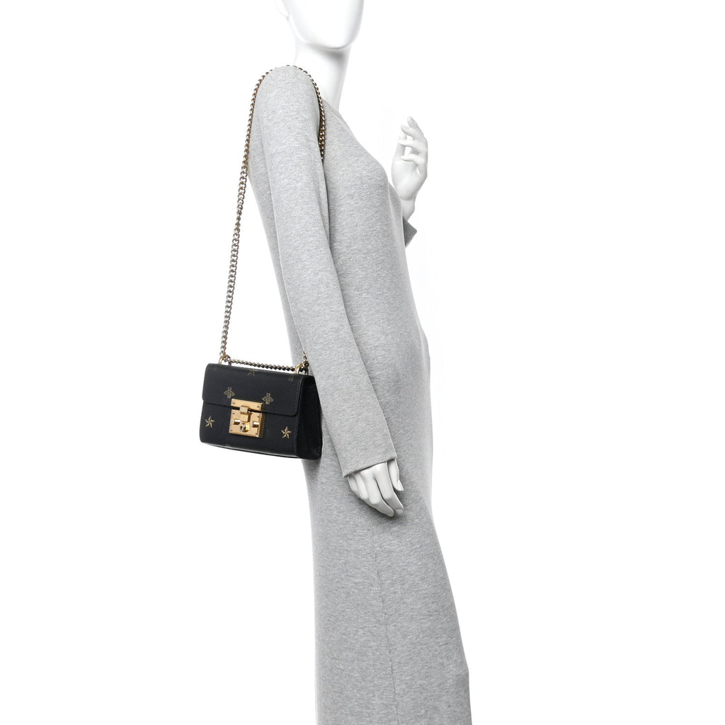 Grained Calfskin Bee Star Small Padlock Shoulder Bag Black product image 2, provided for visual reference and product detail