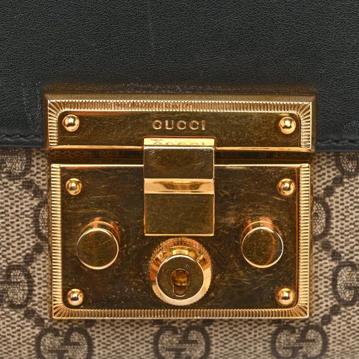 GG Supreme Monogram Calfskin Small Padlock Shoulder Bag Beige Black Cuir product image 15, provided for visual reference and