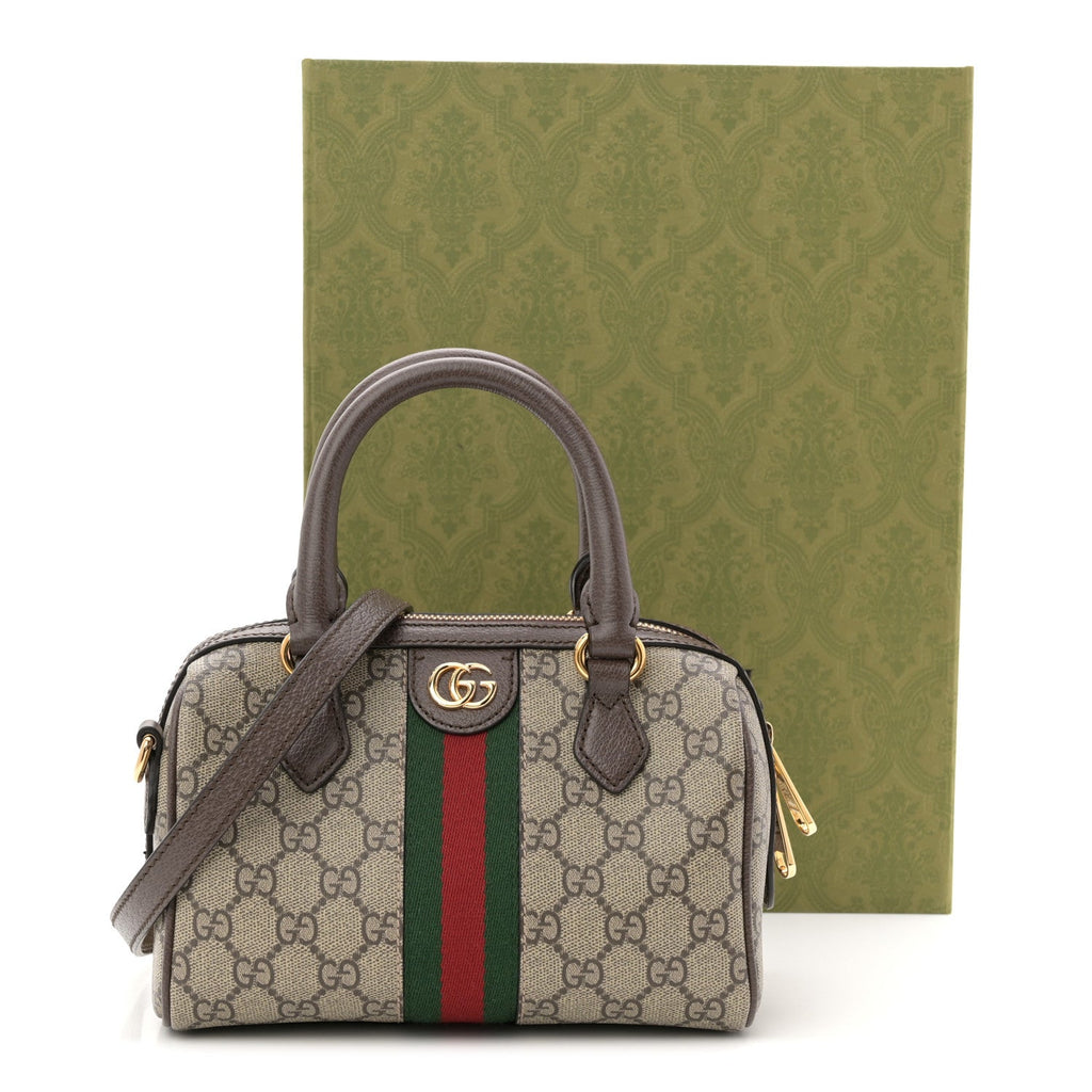 GG Supreme Monogram Textured Dollar Calfskin Web Mini Ophidia Top Handle Bag Beige Ebony New Acero product image 11,