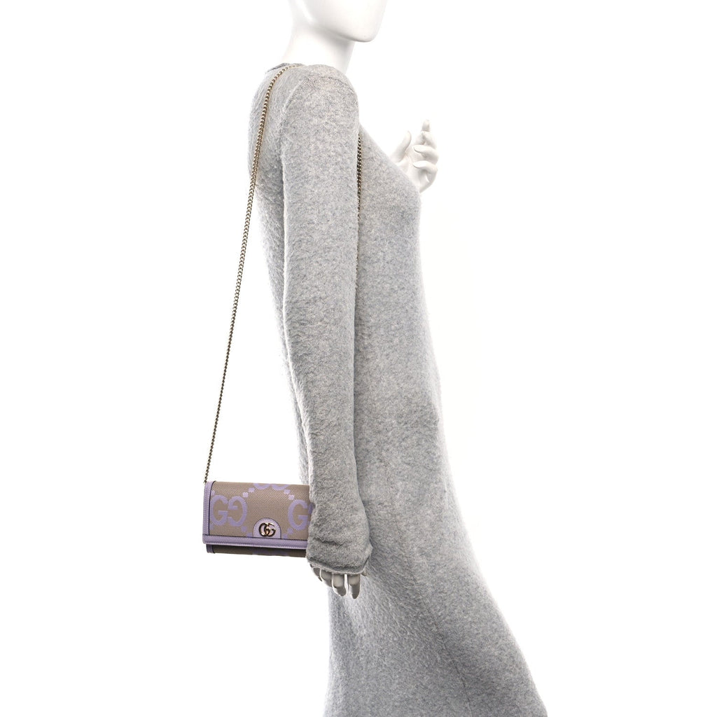 Monogram Jumbo GG Textured Dollar Calfskin Ophidia Continental Wallet On Chain Beige Lapis product image 3, provided for