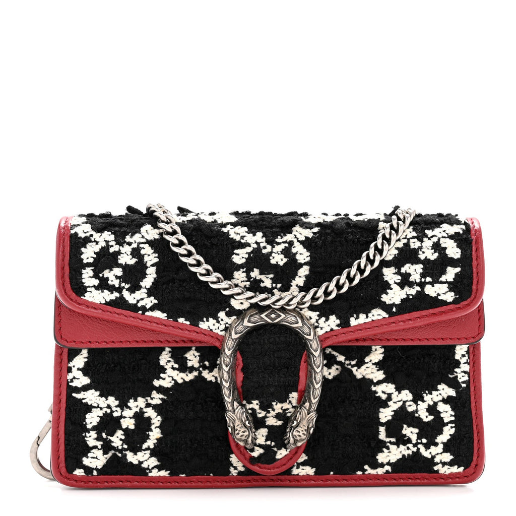 Tweed GG Monogram Super Mini Dionysus Shoulder Bag Black White Romantic Cherry product image 7, provided for visual