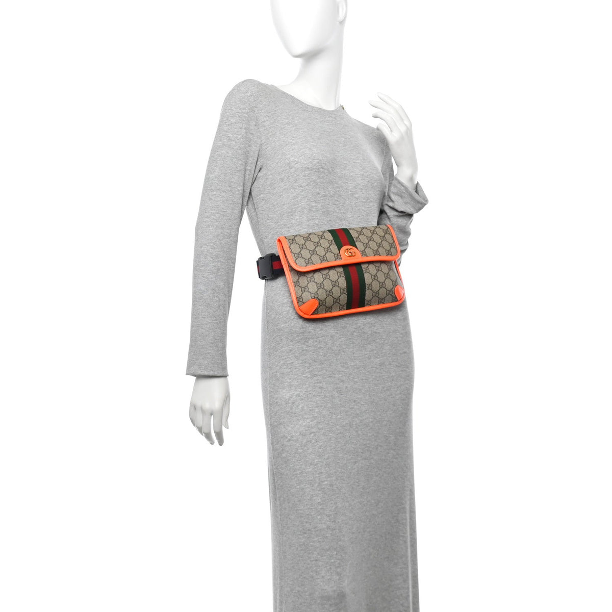 GG Supreme Monogram Web Small Ophidia Belt Bag Beige Ebony Orange Fluo product image 2, provided for visual reference and