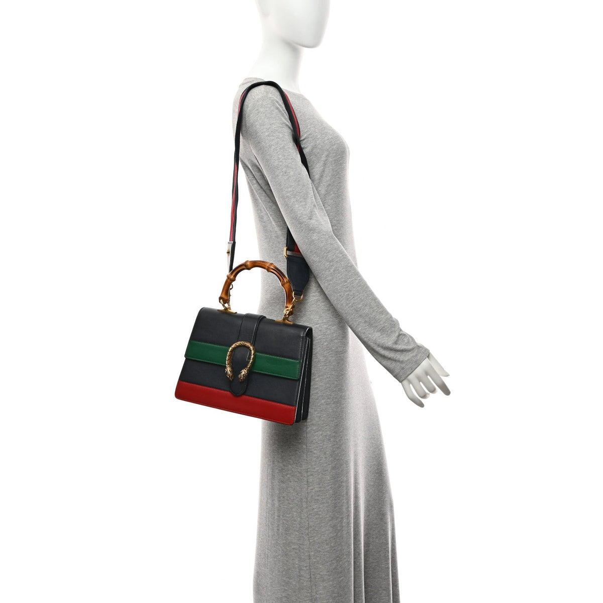 Moon Calfskin Bamboo Web Medium Dionysus Top Handle Bag Blue Emerald Hibiscus Red product image 2, provided for visual