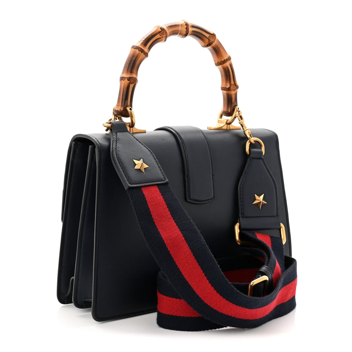 Moon Calfskin Web Medium Dionysus Bamboo Top Handle Bag Black Bright Evergreen Hibiscus Red product image 3, provided for