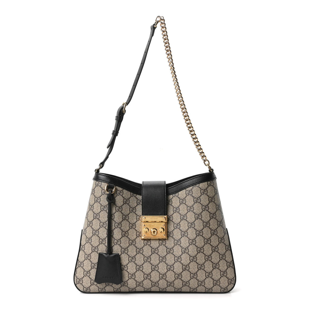 GG Supreme Monogram Medium Padlock Shoulder Bag Black product image 1, provided for visual reference and product detail