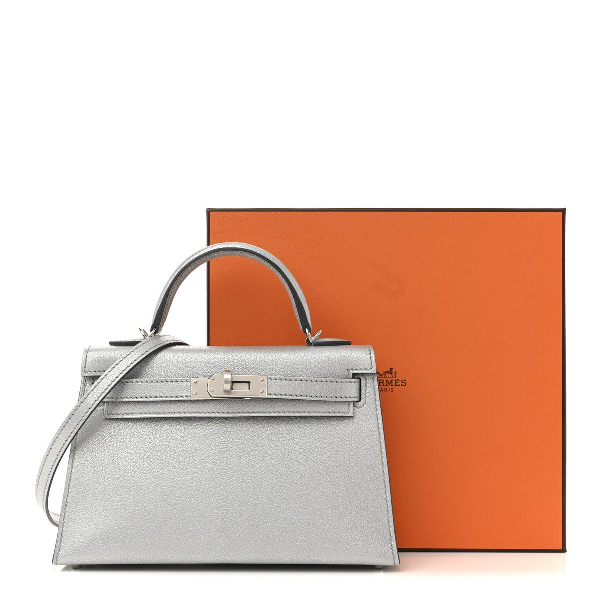 Metallic Chevre Chamkilight Mini Kelly Sellier 20 Argent product image 10, provided for visual reference and product detail