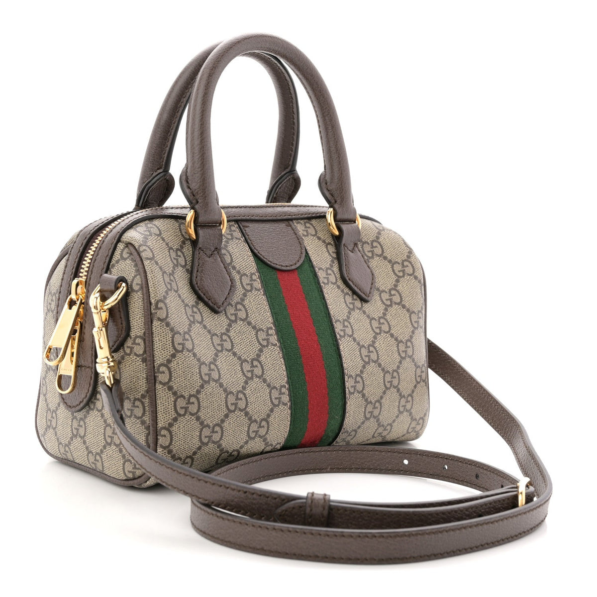 GG Supreme Monogram Textured Dollar Calfskin Web Mini Ophidia Top Handle Bag Beige Ebony New Acero product image 3, provided