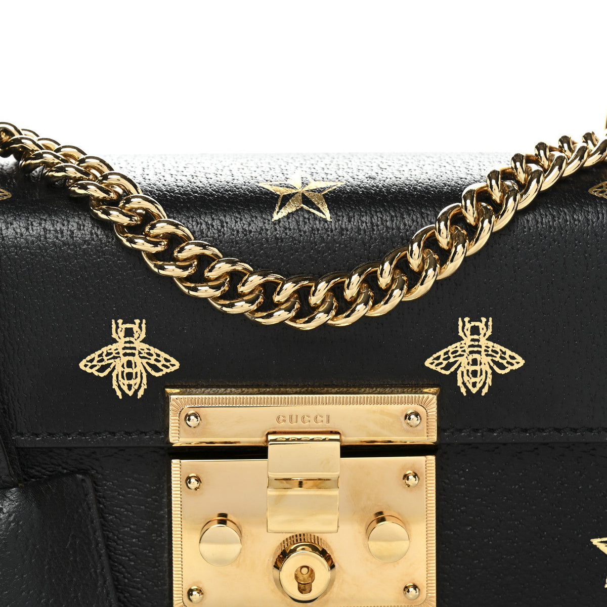 Grained Calfskin Bee Star Small Padlock Shoulder Bag Black product image 8, provided for visual reference and product detail