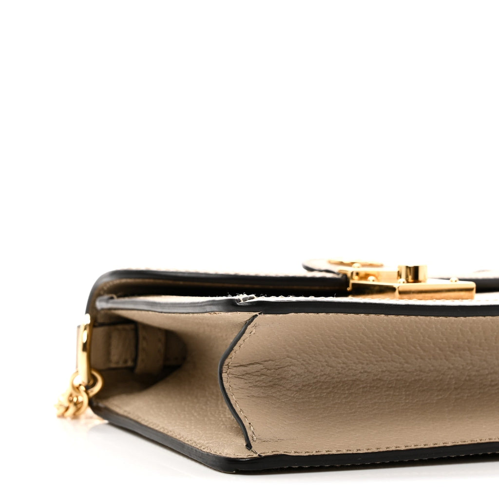 GG Supreme Monogram Textured Dollar Calfskin Web Mini Ophidia Padlock Top Handle Chain Shoulder Bag Beige Mystic White