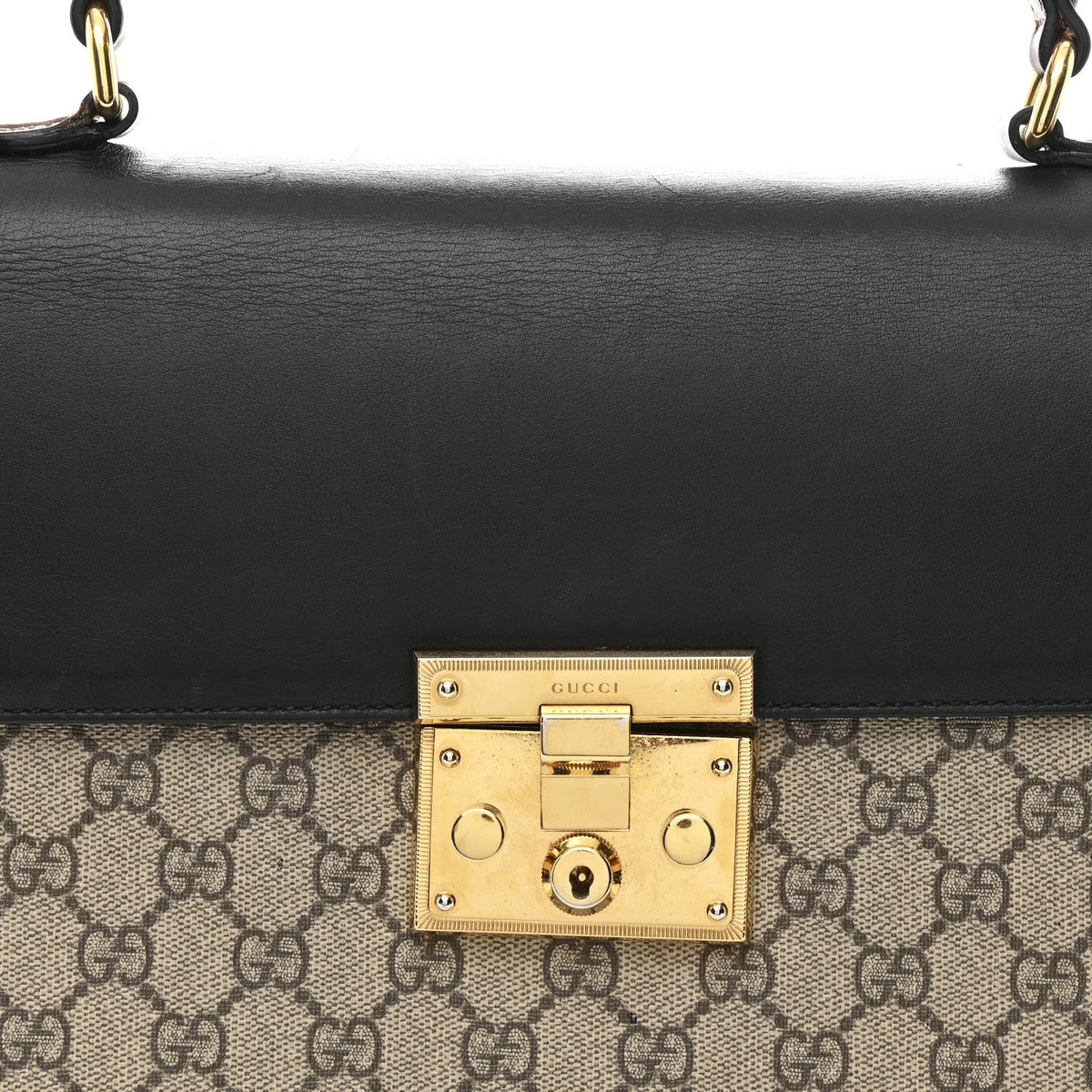 GG Supreme Monogram Calfskin Medium Padlock Top Handle Bag Beige Black Cuir product image 8, provided for visual reference