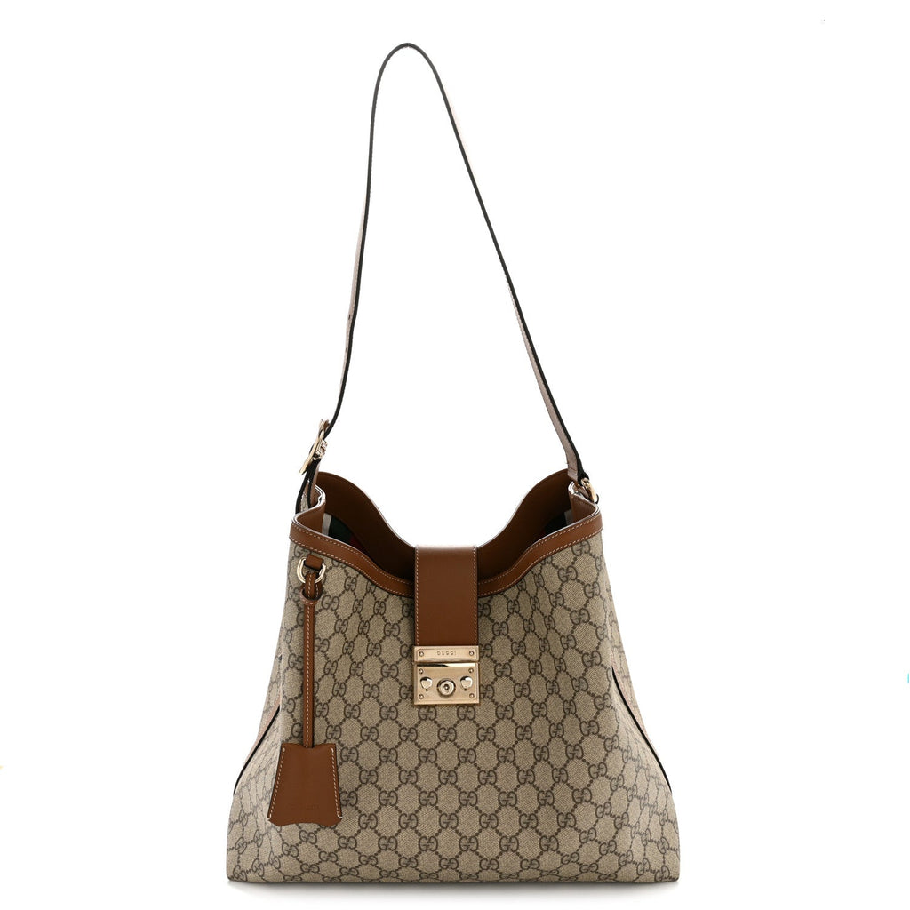 GG Icon Monogram Padlock Shoulder Bag Beige Dark Brown product image 1, provided for visual reference and product detail