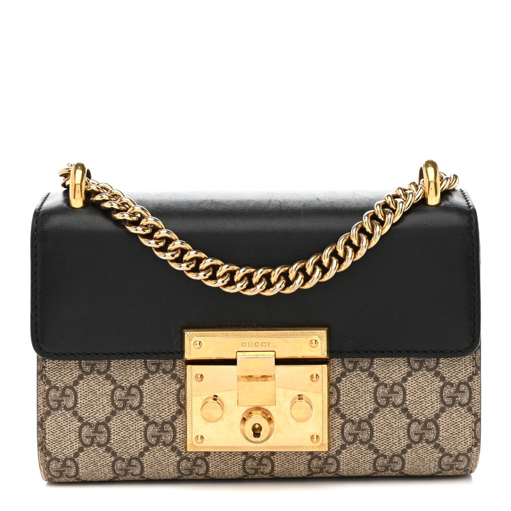 GG Supreme Monogram Calfskin Small Padlock Shoulder Bag Beige Black Cuir product image 1, provided for visual reference and