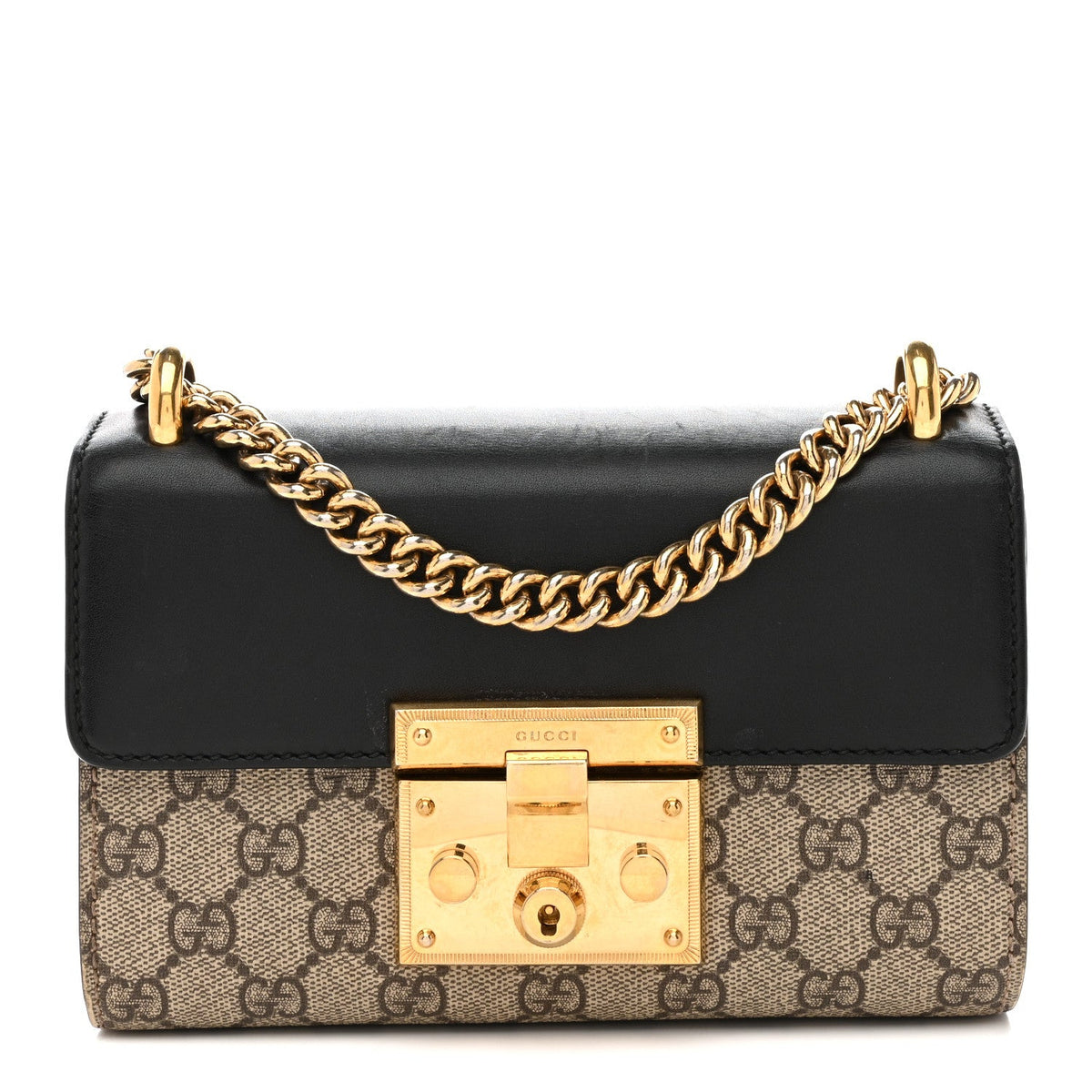 GG Supreme Monogram Calfskin Small Padlock Shoulder Bag Beige Black Cuir product image 1, provided for visual reference and