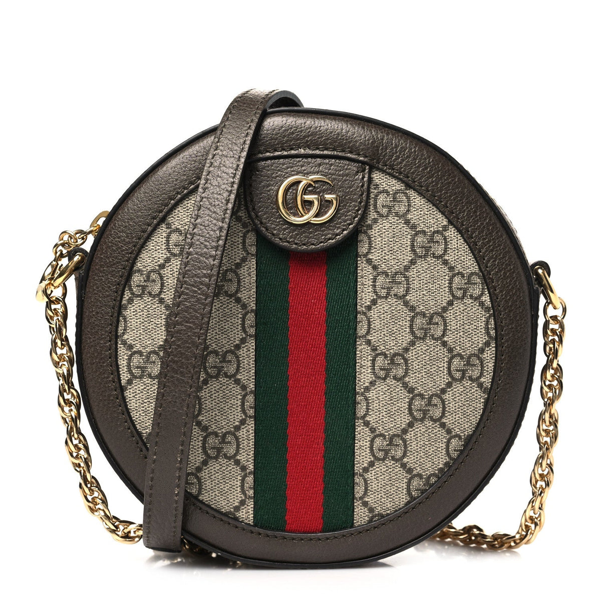 GG Supreme Monogram Web Mini Ophidia Round Shoulder Bag Brown product image 1, provided for visual reference and product