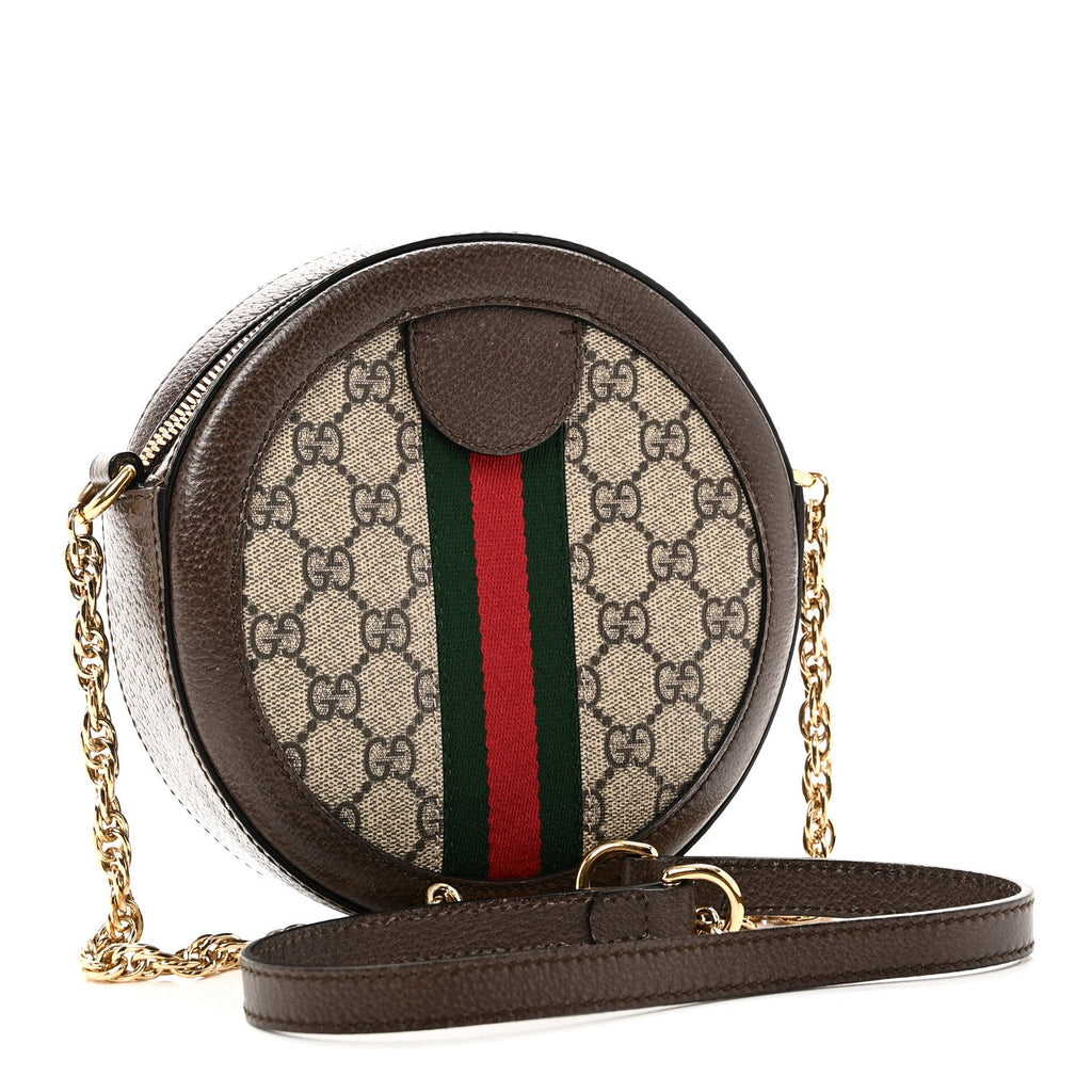 GG Supreme Monogram Web Mini Ophidia Round Shoulder Bag Brown product image 3, provided for visual reference and product