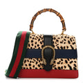 Calf Hair Calfskin Bamboo Web Leopard Print Medium Dionysus Top Handle Bag Natural Blue Agata Hibiscus Red product image 1,
