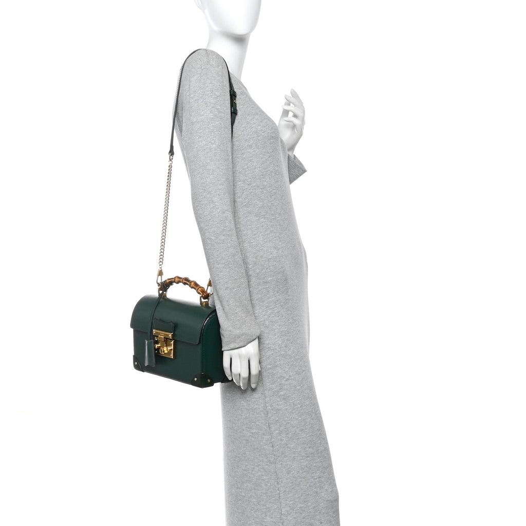 Azalea Calfskin Small Padlock Bamboo Shoulder Bag Vintage Green product image 2, provided for visual reference and product