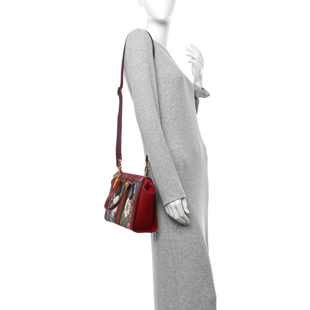 GG Supreme Monogram Flora Web Small Ophidia Tote Bag Red product image 2, provided for visual reference and product detail