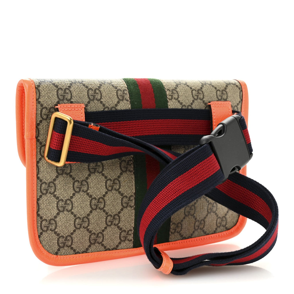 GG Supreme Monogram Web Small Ophidia Belt Bag Beige Ebony Orange Fluo product image 3, provided for visual reference and