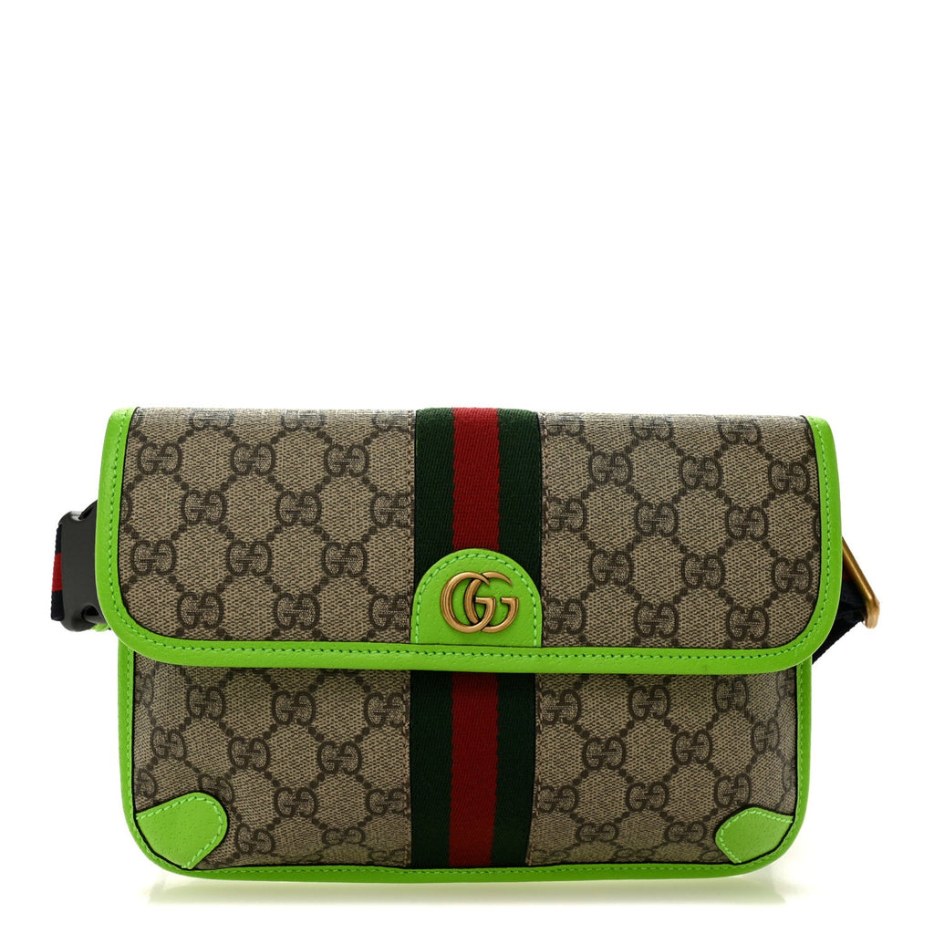 GG Supreme Monogram Web Small Ophidia Belt Bag Beige Ebony Electric Green product image 1, provided for visual reference and