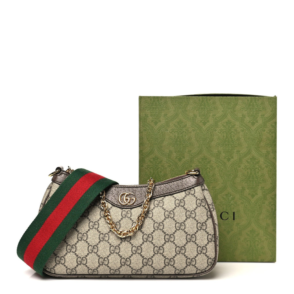 GG Supreme Monogram Textured Dollar Calfskin Web Small Ophidia GG Handbag Beige Ebony New Acero product image 11, provided