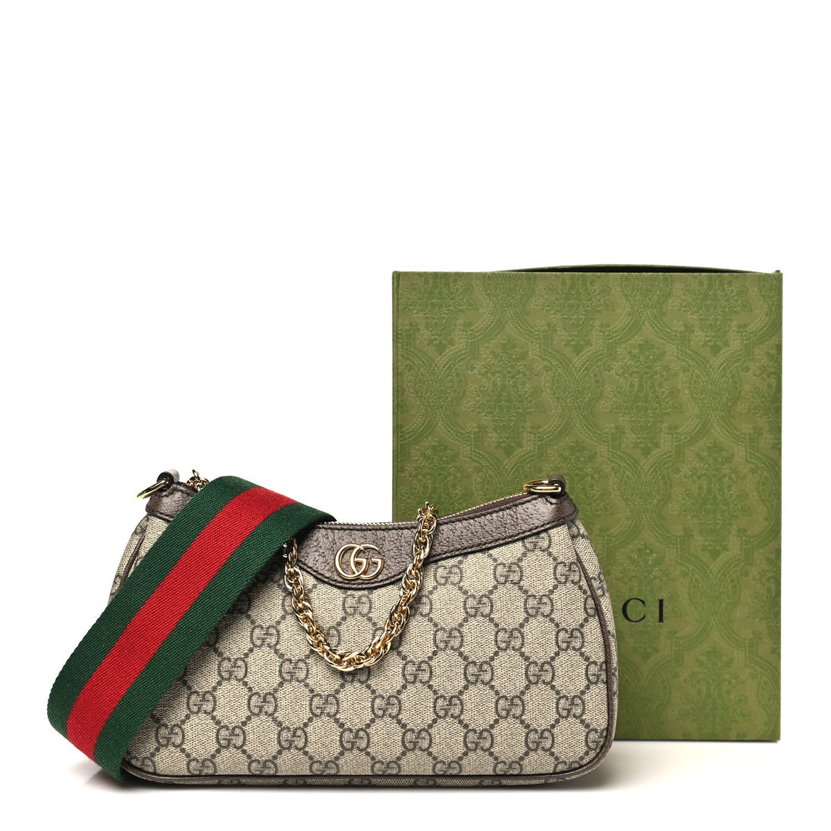 GG Supreme Monogram Textured Dollar Calfskin Web Small Ophidia GG Handbag Beige Ebony New Acero product image 11, provided