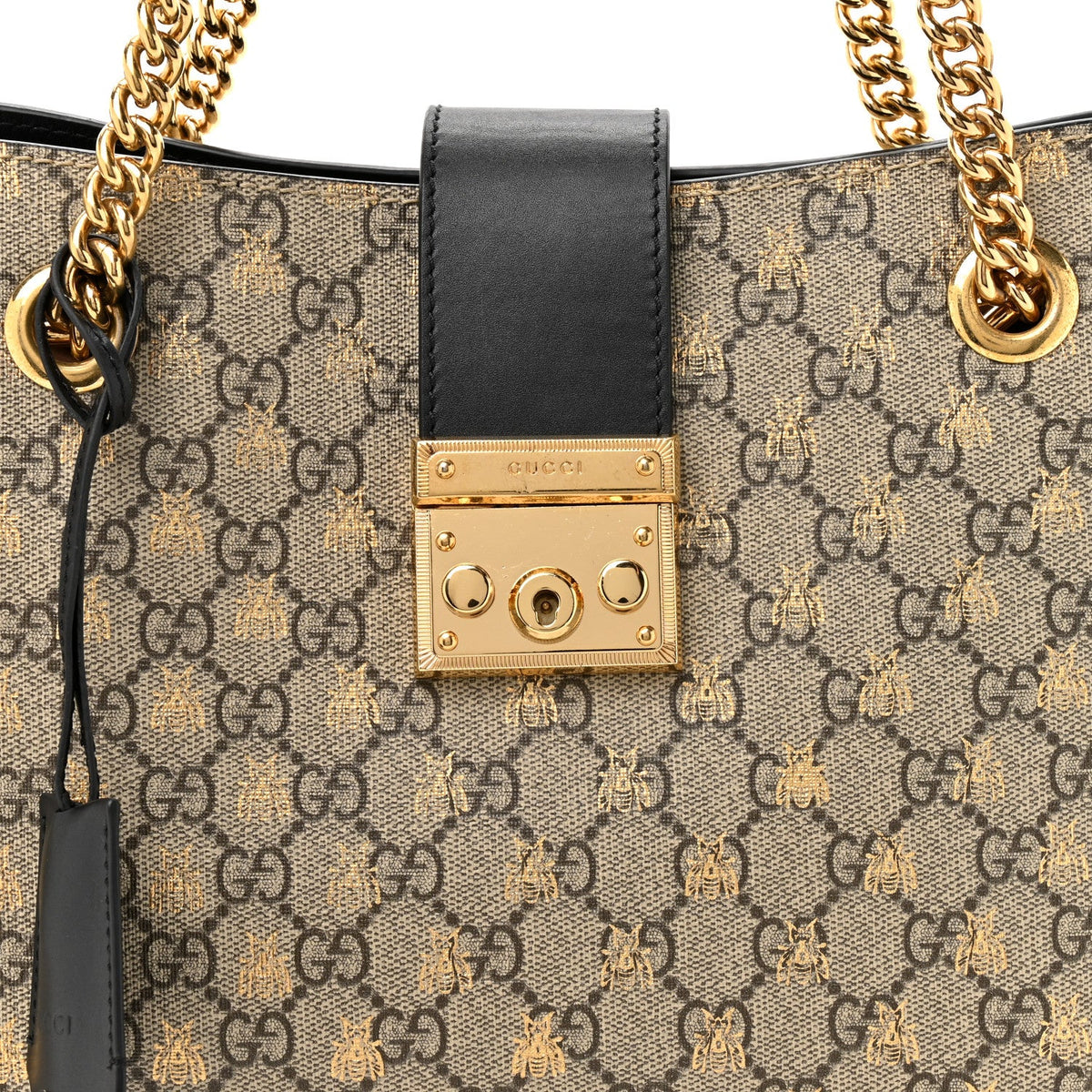 GG Supreme Monogram Bees Medium Padlock Tote Beige Oro Black product image 8, provided for visual reference and product