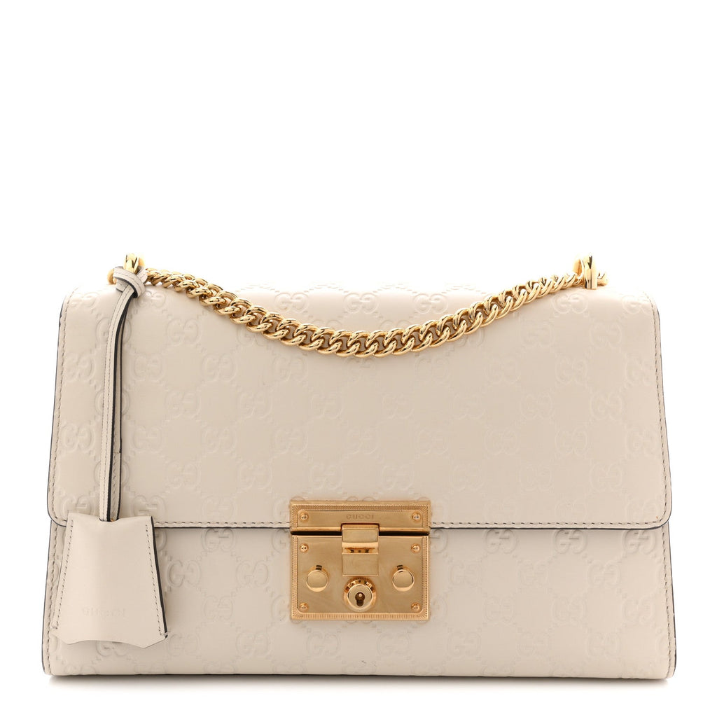 Guccissima Medium Padlock Shoulder Bag Mystic White product image 1, provided for visual reference and product detail review