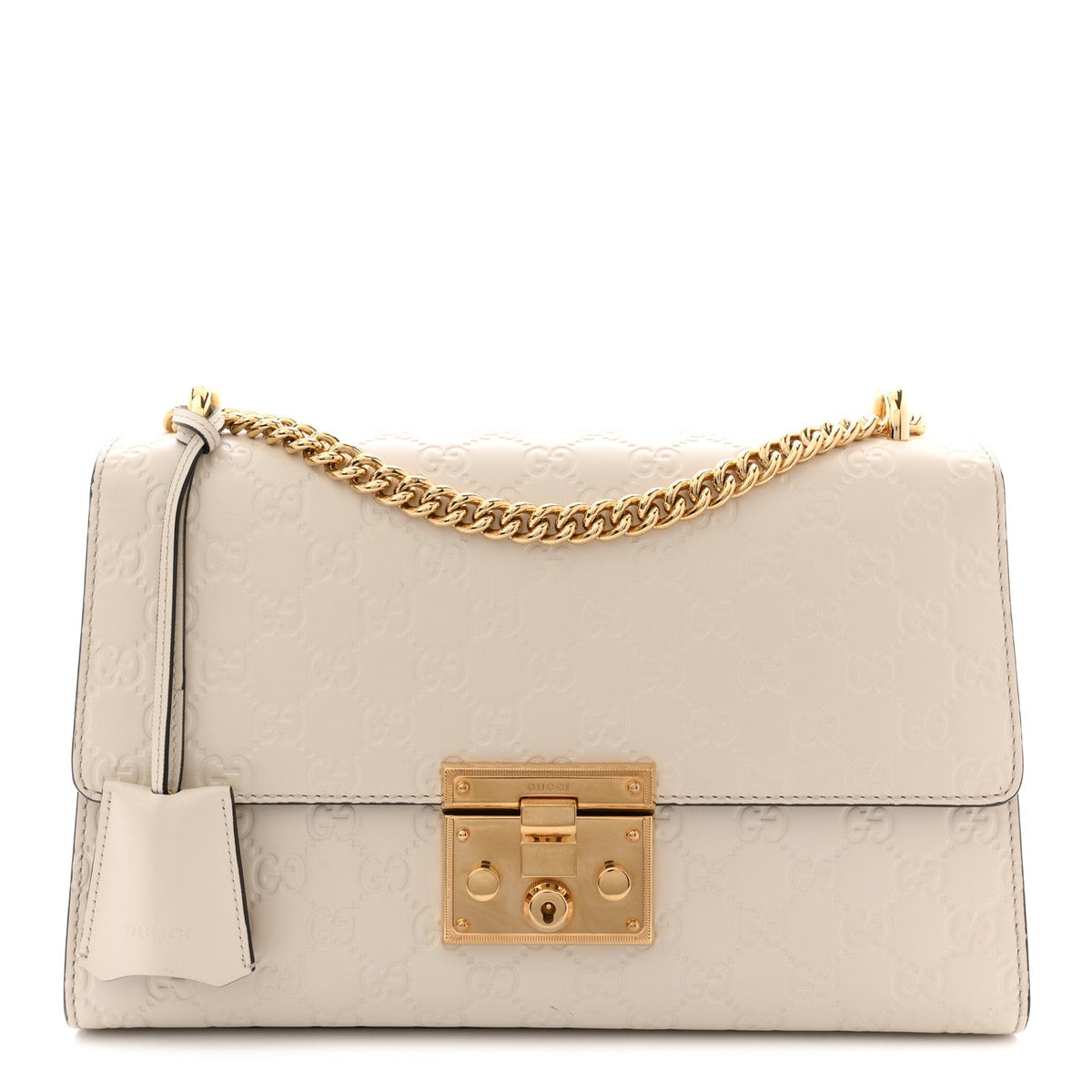 Guccissima Medium Padlock Shoulder Bag Mystic White product image 1, provided for visual reference and product detail review