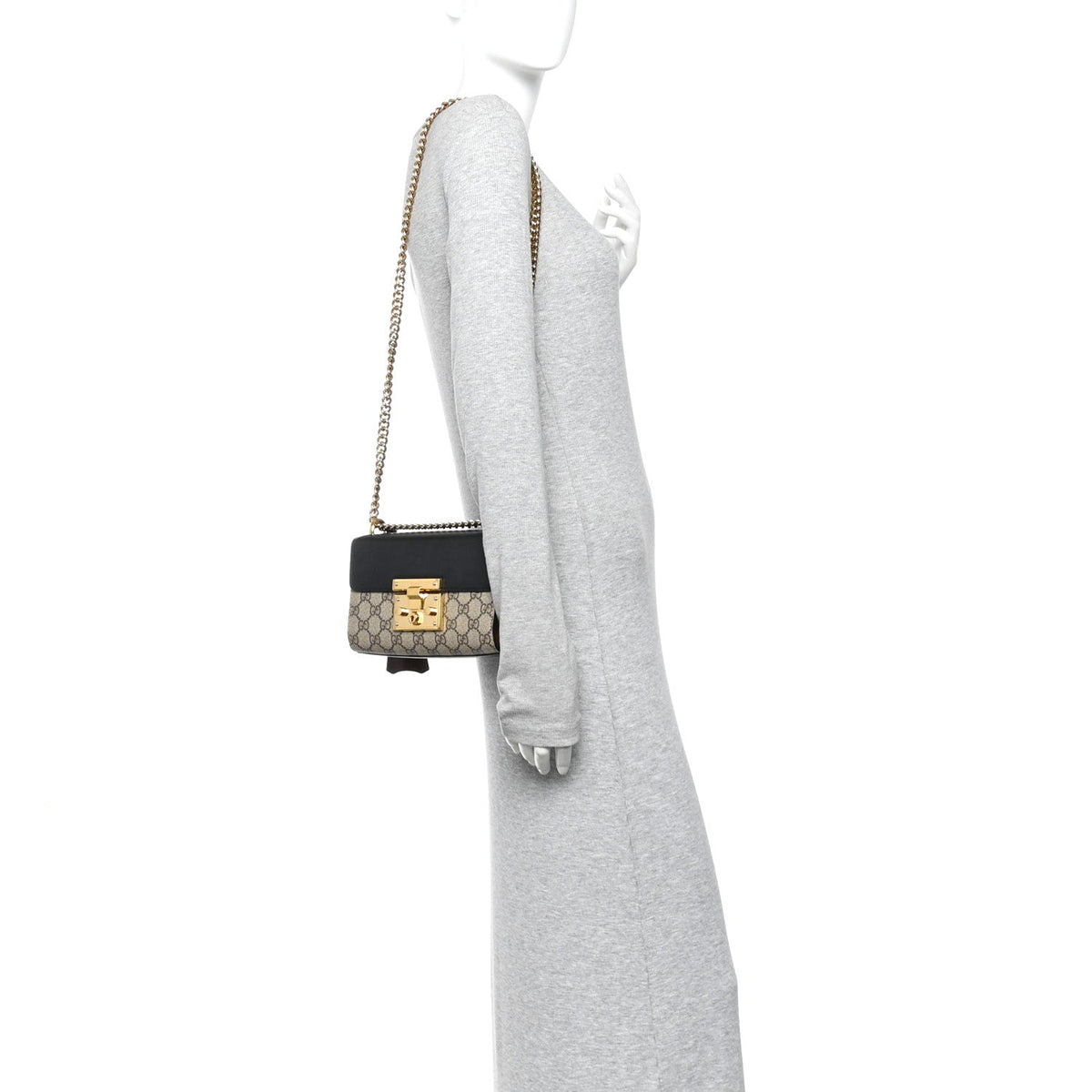 GG Supreme Monogram Calfskin Small Padlock Shoulder Bag Beige Black Cuir product image 2, provided for visual reference and