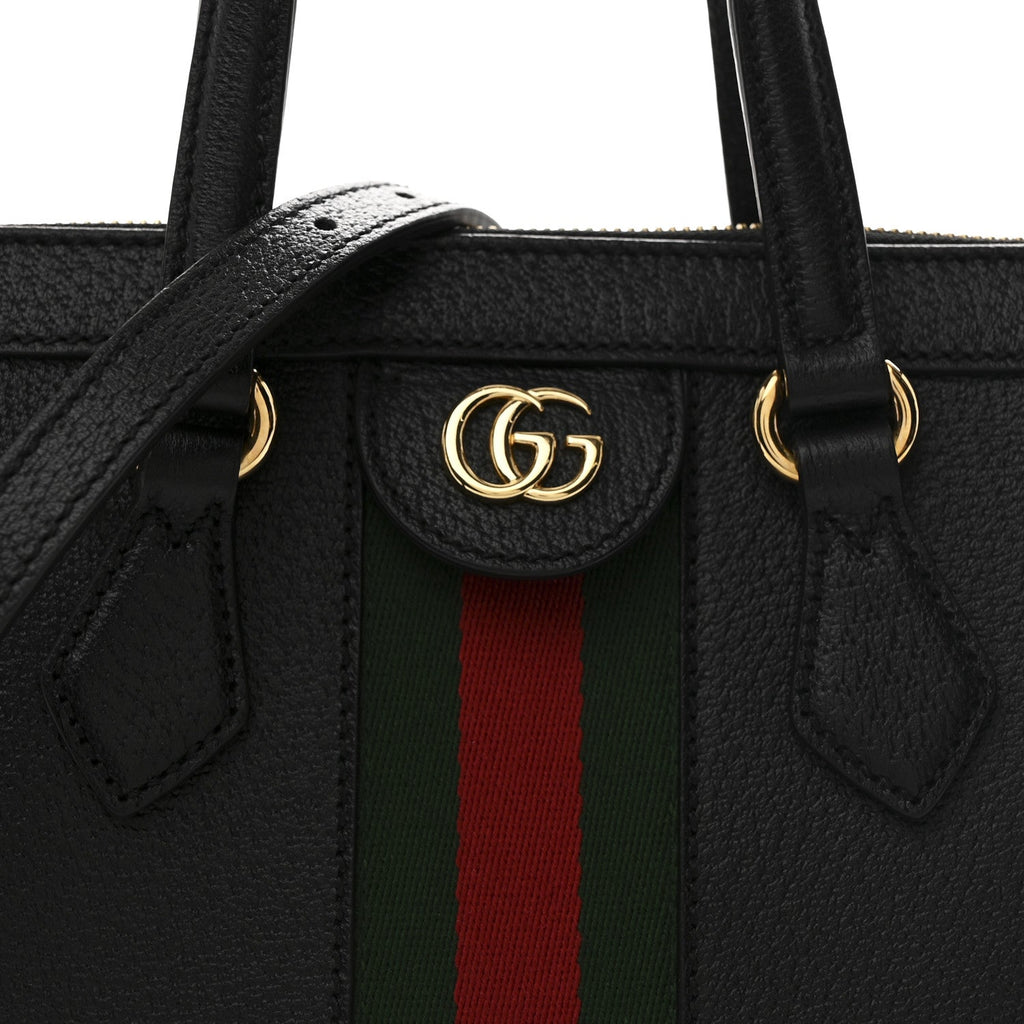 Textured Calfskin Web Small Ophidia Tote Bag Black product image 8, provided for visual reference and product detail review
