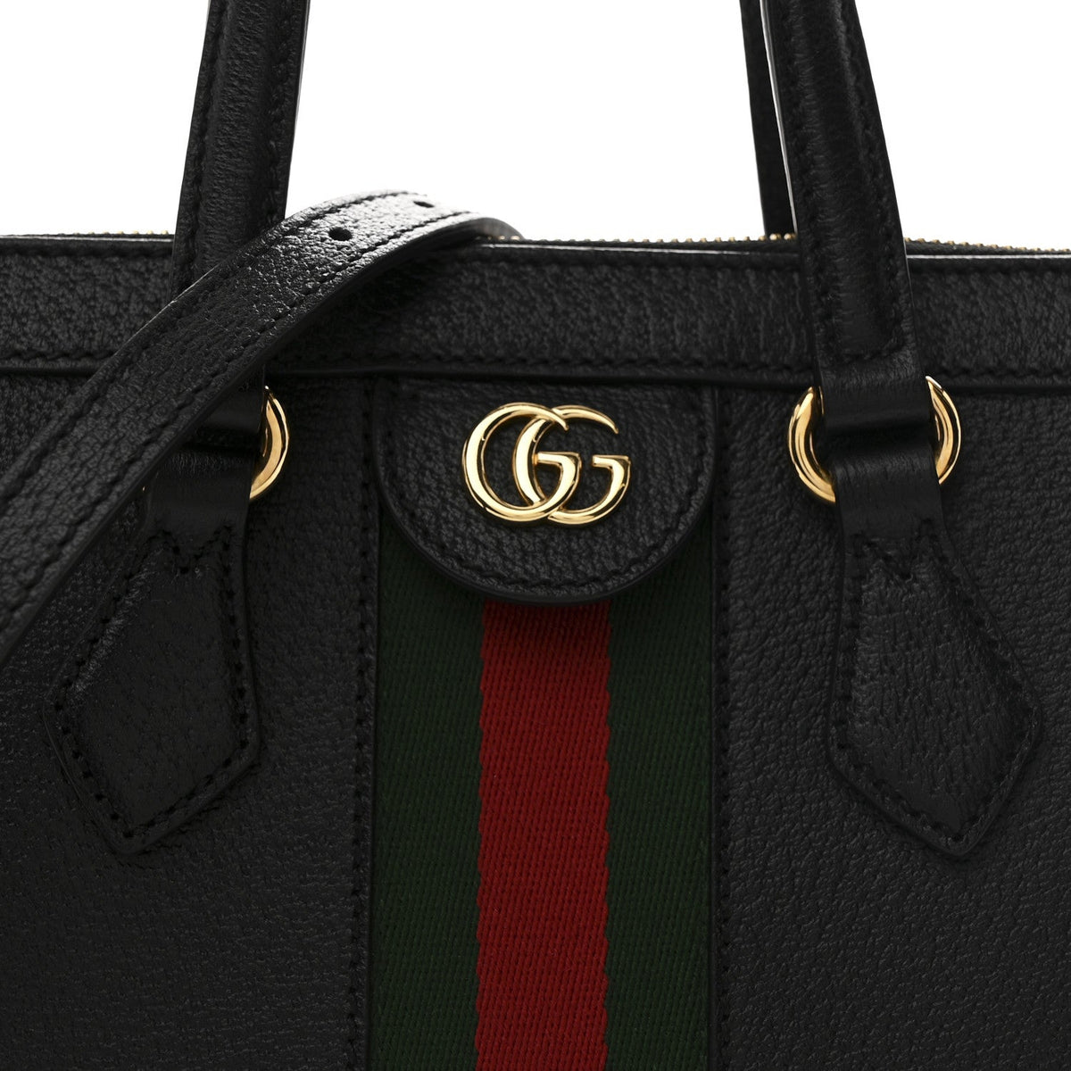 Textured Calfskin Web Small Ophidia Tote Bag Black product image 8, provided for visual reference and product detail review