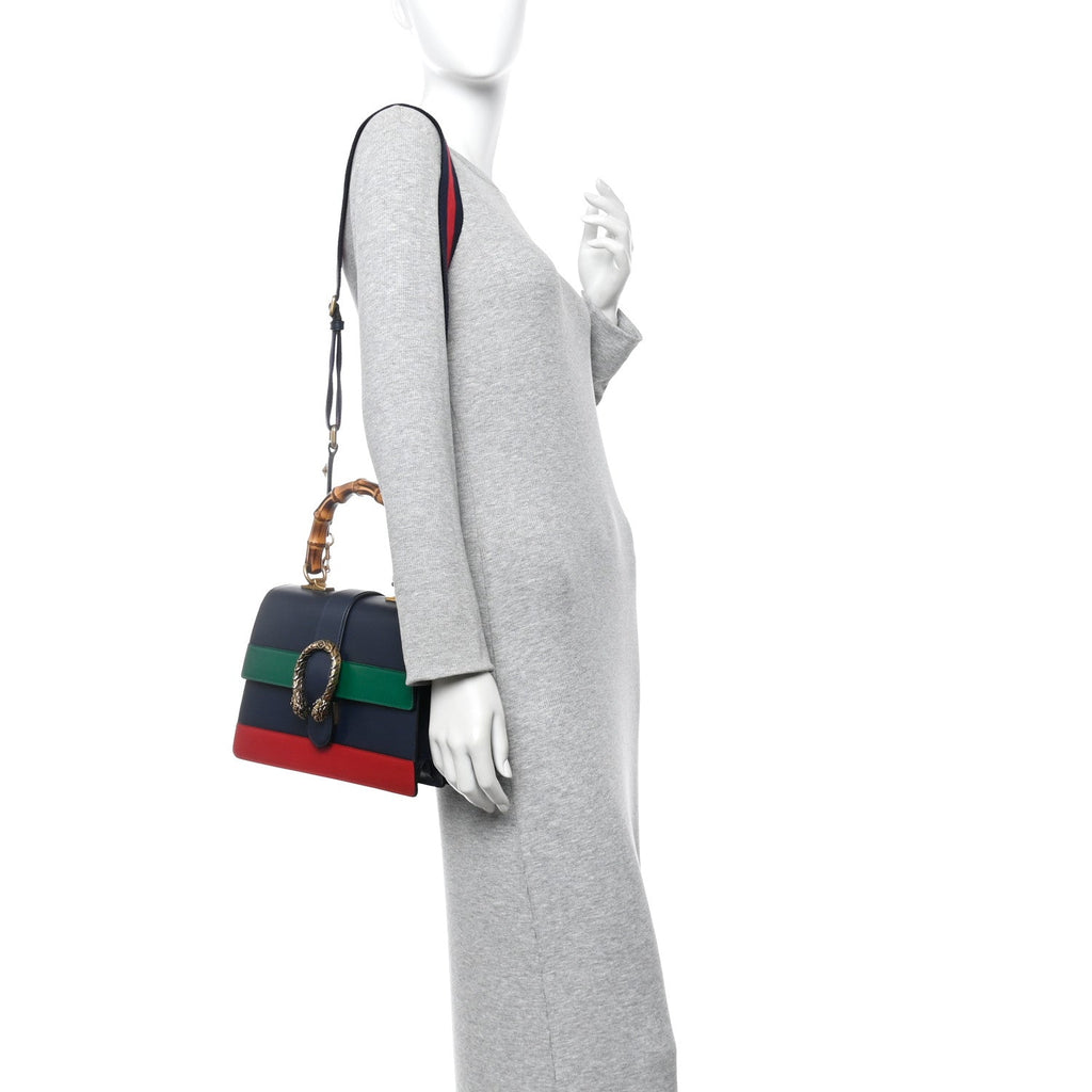 Moon Calfskin Web Medium Dionysus Bamboo Top Handle Bag Black Bright Evergreen Hibiscus Red product image 2, provided for