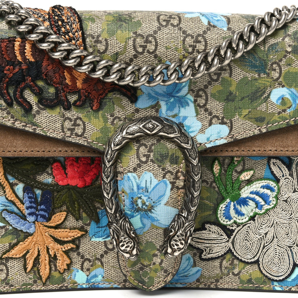 GG Supreme Monogram Blooms Print Embroidered Small Dionysus Shoulder Bag Blue Taupe product image 8, provided for visual
