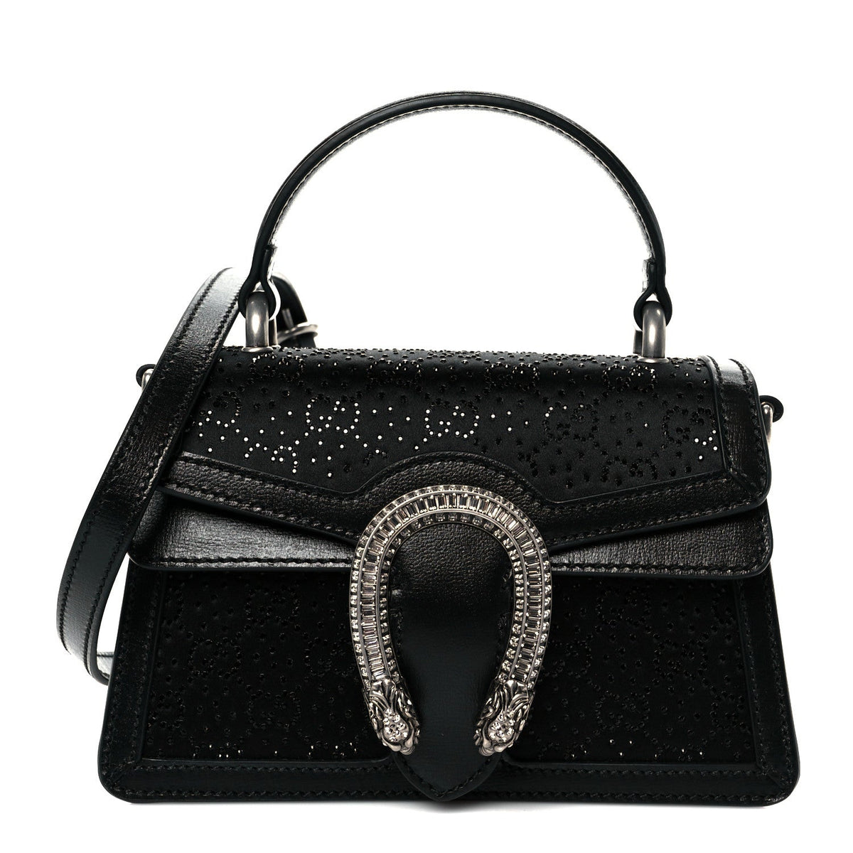 Satin Crystal GG Monogram Mini Dionysus Top Handle Bag Black product image 1, provided for visual reference and product
