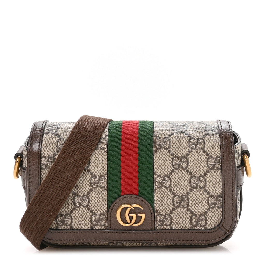 GG Supreme Monogram Web Mini Ophidia Flap Shoulder Bag Brown product image 1, provided for visual reference and product