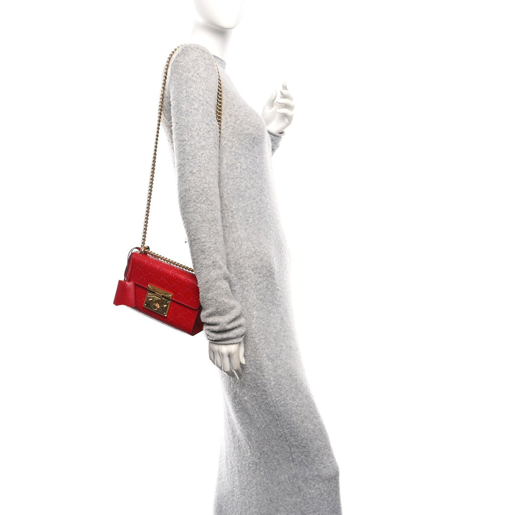 Guccissima Small Padlock Shoulder Bag Hibiscus Red product image 2, provided for visual reference and product detail review