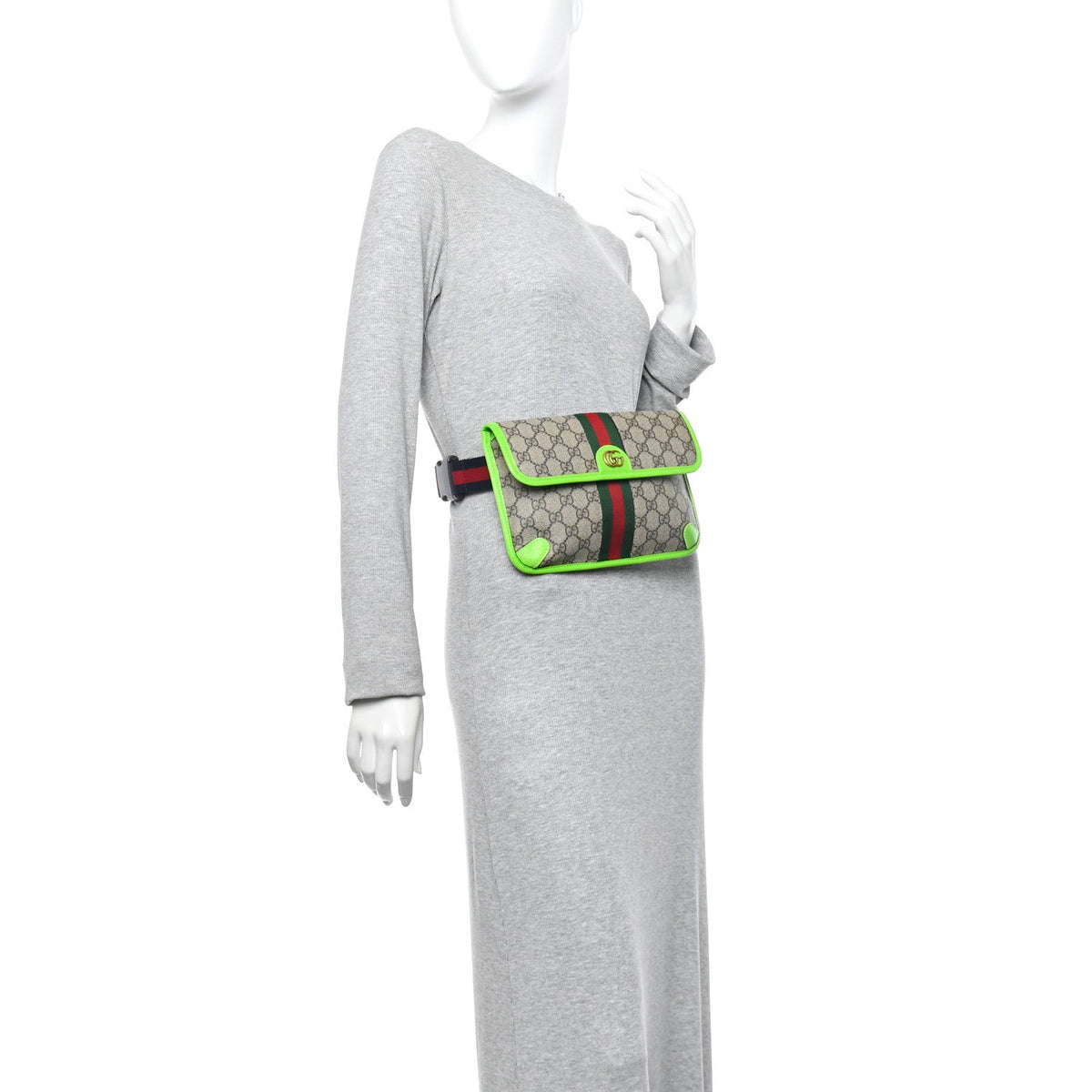 GG Supreme Monogram Web Small Ophidia Belt Bag Beige Ebony Electric Green product image 3, provided for visual reference and