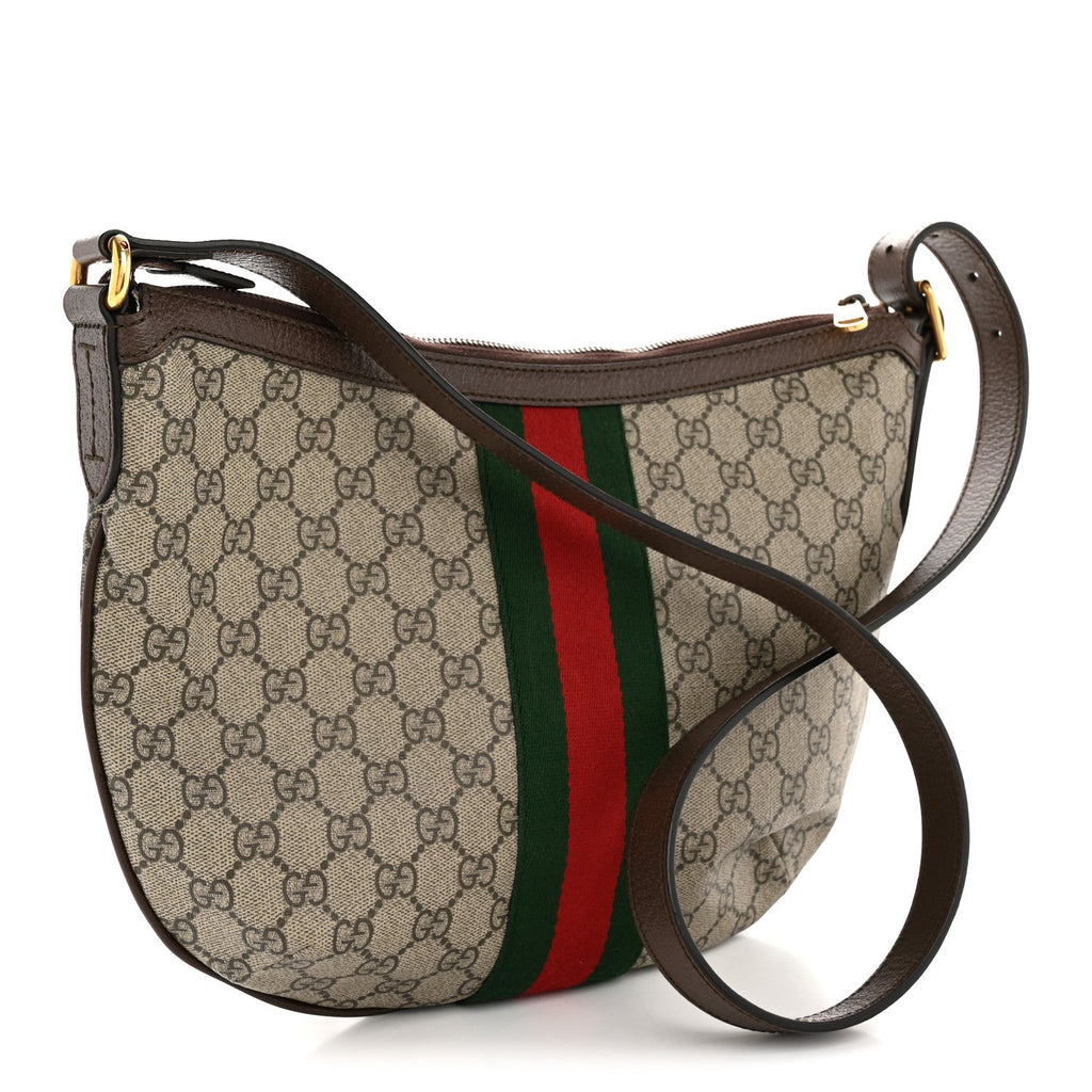 GG Supreme Monogram Web Small Ophidia Half Moon Hobo Brown product image 3, provided for visual reference and product detail