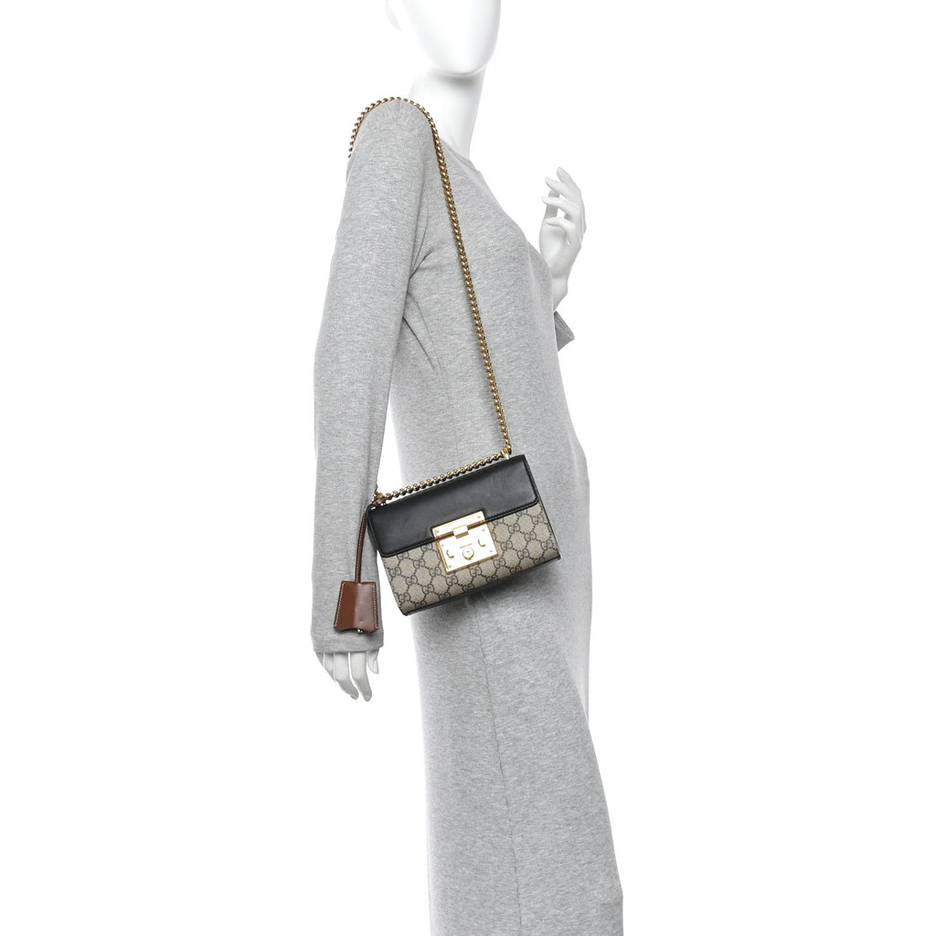 GG Supreme Monogram Calfskin Small Padlock Shoulder Bag Beige Black Cuir product image 2, provided for visual reference and