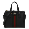 Textured Calfskin Web Small Ophidia Tote Bag Black product image 1, provided for visual reference and product detail review