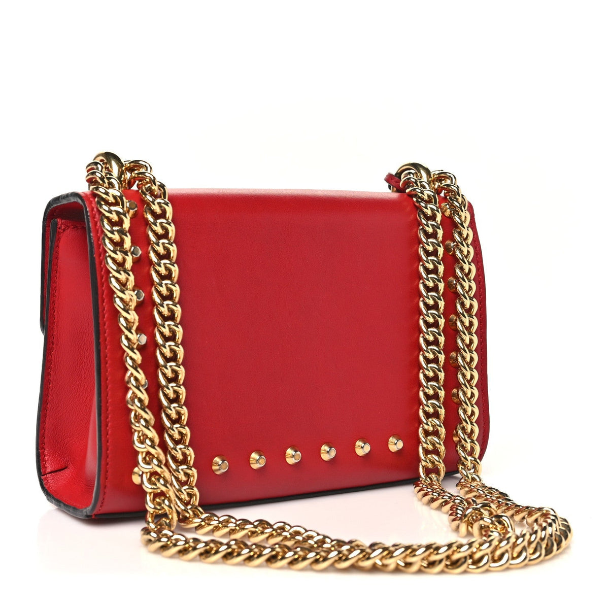 Calfskin Studded Small Padlock Shoulder Bag Hibiscus Red product image 3, provided for visual reference and product detail